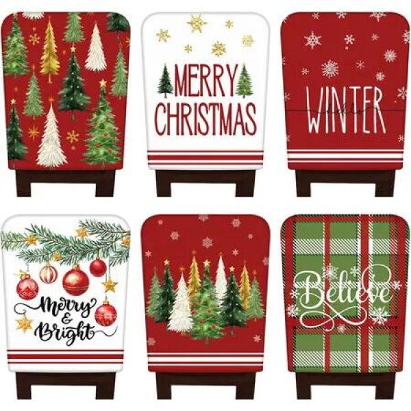 6 Pcs Christmas Chair Back Covers Xmas Chair Protector Washable Winter Dining Room Seat Covers for Home Hotel Kitchen Decorations