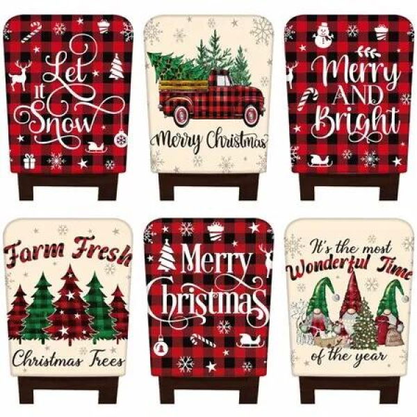 6 Pcs Christmas Chair Covers Red Black Buffalo Plaid Chair Back Covers Gnome Xmas Protector Slipcovers Washable Dining Room Seat Covers for Home Decor