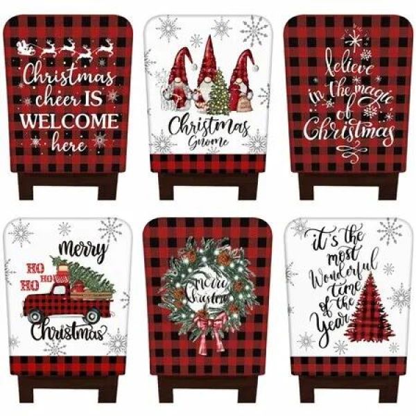 6 Pcs Christmas Chair Covers Red Black Buffalo Plaid Chair Back Covers Xmas Protector Slipcovers Washable Dining Room Seat Covers for Home Decorations