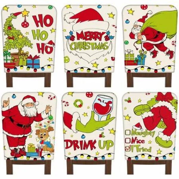 6 Pcs Christmas Chair Covers Santa Claus Chair Back Covers Lime Green Red Chair Protector Slipcovers Washable Seat Covers for Home Kitchen Decorations