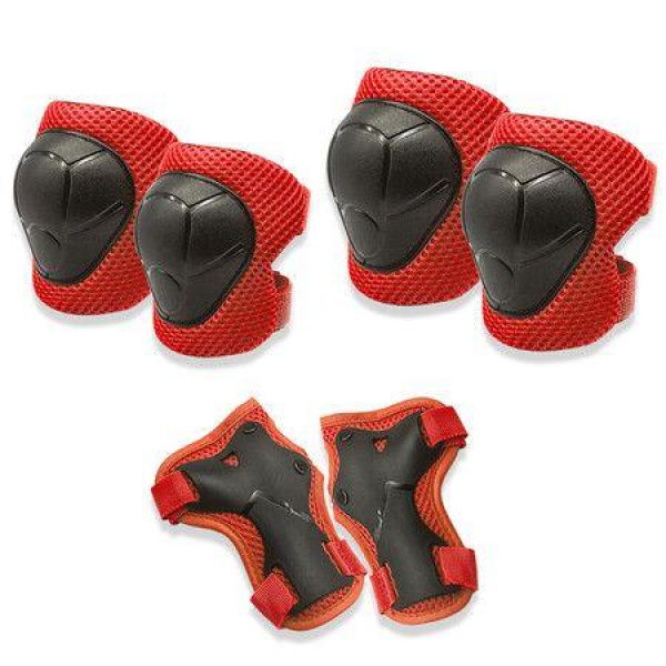 6 PCS Kids Protective Gear Set Knee Pads For Kids Toddler With Wrist Guards 3 In 1 For Skating Cycling Bike Rollerblading Scooter (Red).