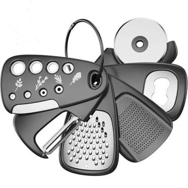 6 Pcs Kitchen Unique Gadgets Set,Cheese Grater,Bottle Opener,Fruit/Vegetable Peeler,Pizza Cutter,Garlic/Ginger Grinder,Herb Stripper