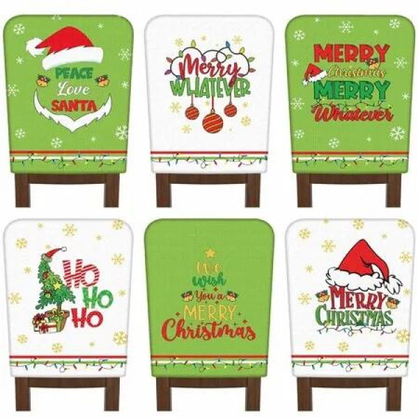6 Pcs Lime Green Christmas Chair Covers Christmas Chair Back Covers Xmas Chair Protector Slipcovers Washable Seat Covers for Home Hotel Decorations