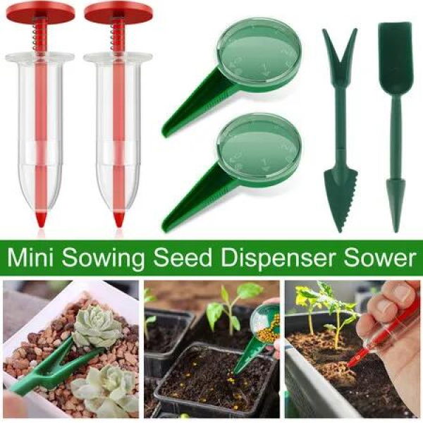 6 Pcs Sowing Seed Dispenser,Seed Sower Tool,Garden Seed Planter Tool,Hand-held Manual Seed Spreader with Seedlings Dibber and Widger for Spreading