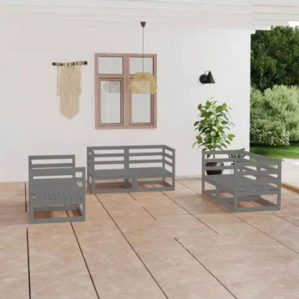 6 Piece Garden Lounge Set Grey Solid Pinewood