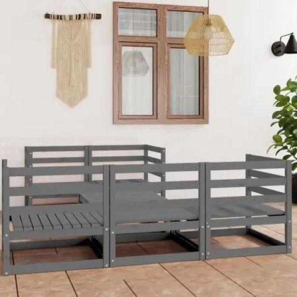 6 Piece Garden Lounge Set Grey Solid Pinewood