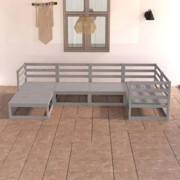 6 Piece Garden Lounge Set Grey Solid Pinewood