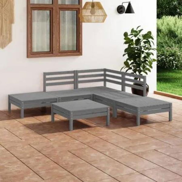 6 Piece Garden Lounge Set Solid Pinewood Grey