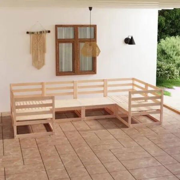 6 Piece Garden Lounge Set Solid Pinewood