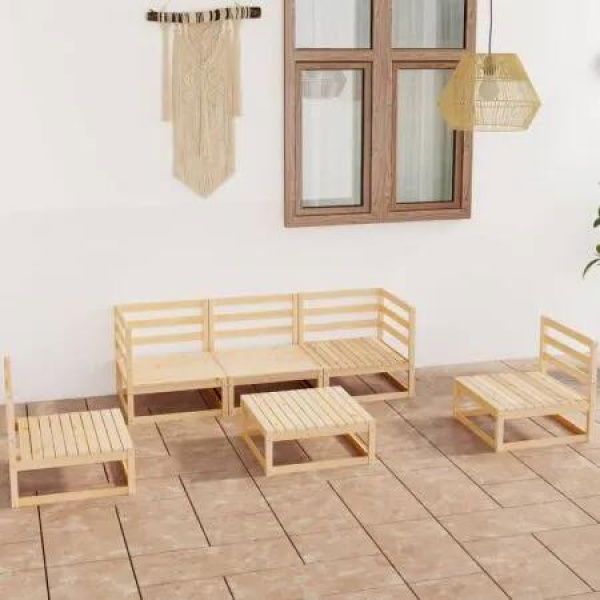 6 Piece Garden Lounge Set Solid Pinewood