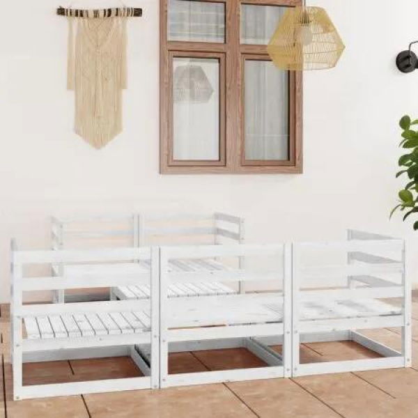 6 Piece Garden Lounge Set White Solid Pinewood