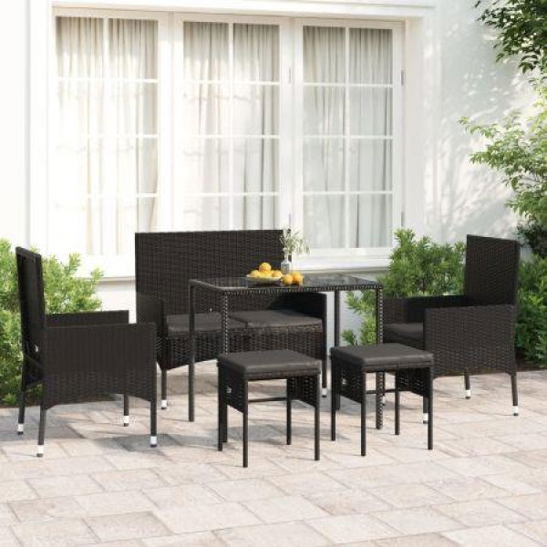 6 Piece Garden Lounge Set With Cushions Black Poly Rattan