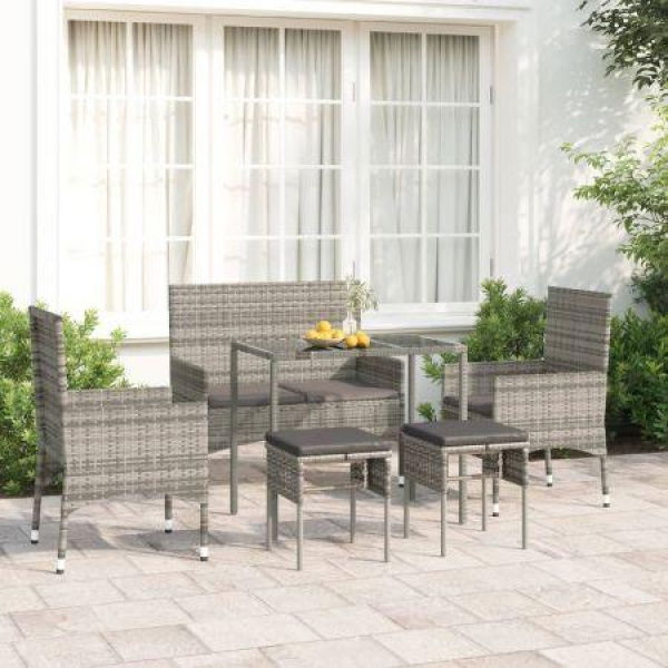 6 Piece Garden Lounge Set With Cushions Grey Poly Rattan