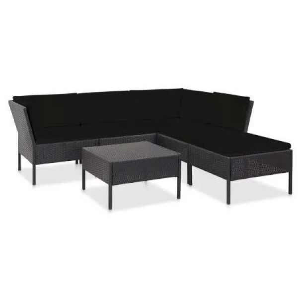 6 Piece Garden Lounge Set with Cushions Poly Rattan Black