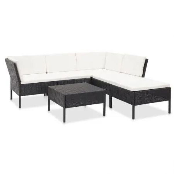 6 Piece Garden Lounge Set with Cushions Poly Rattan Black