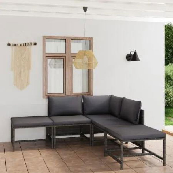 6 Piece Garden Lounge Set with Cushions Poly Rattan Grey