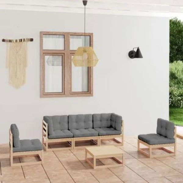 6 Piece Garden Lounge Set with Cushions Solid Pinewood