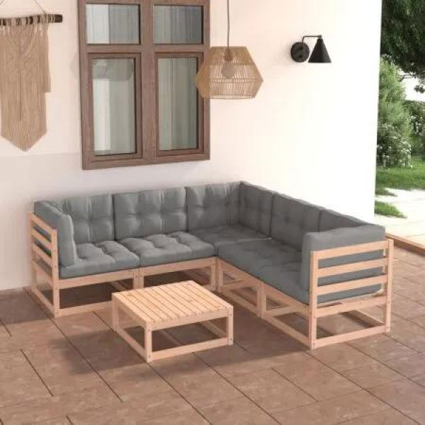 6 Piece Garden Lounge Set with Cushions Solid Pinewood