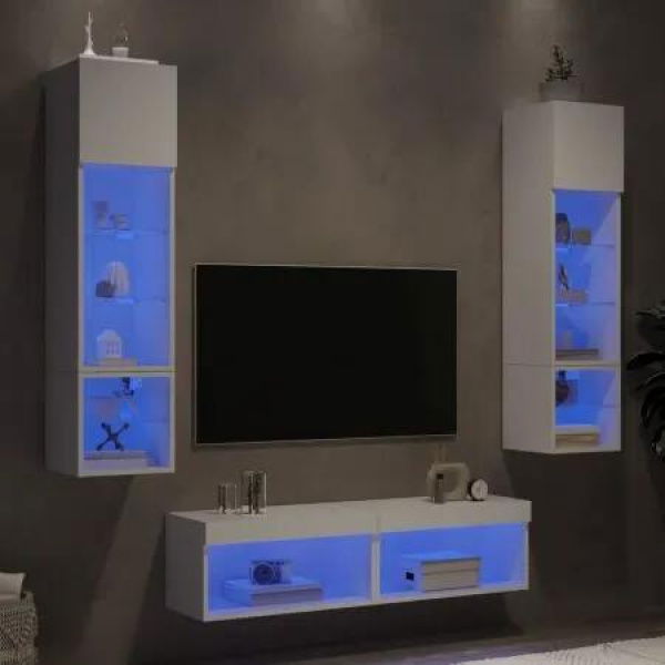 6 Piece TV Wall Units with LED White Engineered Wood