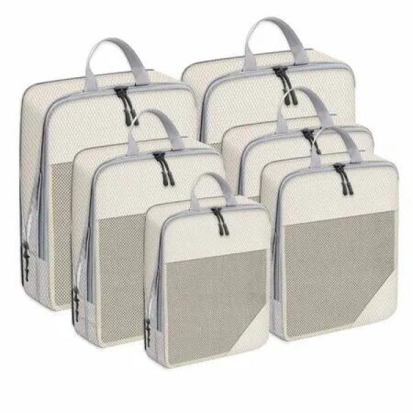 6 Set Compression Packing Cubes for Suitcases,Travel Organizer Bags for Luggage, Travel Accessories and Essentials (Beige)