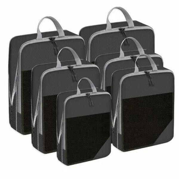 6 Set Compression Packing Cubes for Suitcases,Travel Organizer Bags for Luggage, Travel Accessories and Essentials (Black)