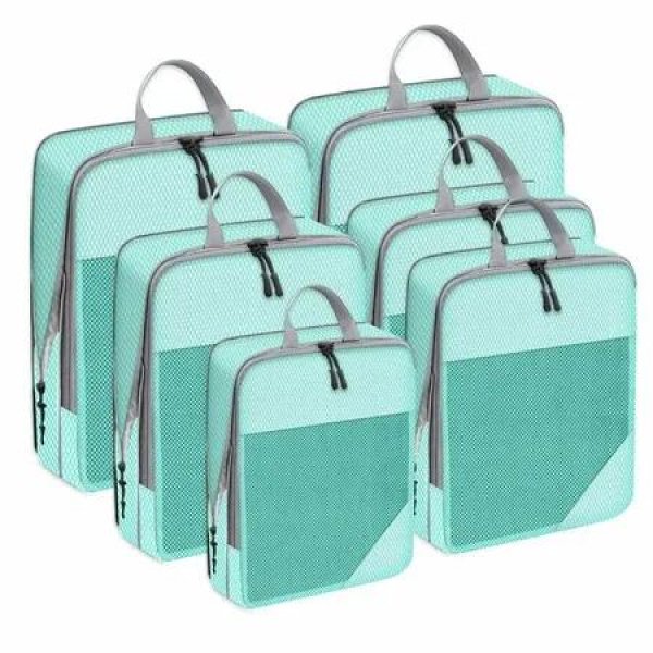 6 Set Compression Packing Cubes for Suitcases,Travel Organizer Bags for Luggage, Travel Accessories and Essentials (Lake Blue)