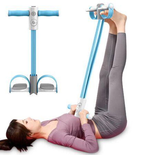 6-Tube Intelligent Counting Resistance Band,Elastic Sit Up Pull Rope with LCD Display,Pedal Ankle Puller for Abdomen Waist,Home Gym Equipment Blue