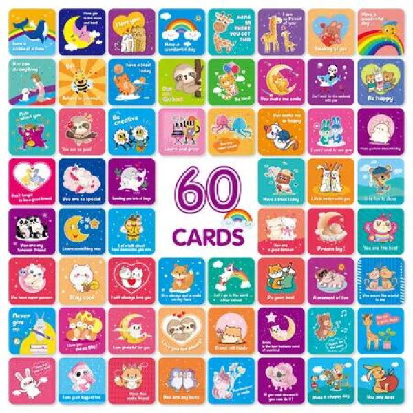 60 Encouraging Mini Notes For Kids Lunchbox Notes Inspirational Motivational Cards for Children Notes Square Motivational Lunch Box Cards