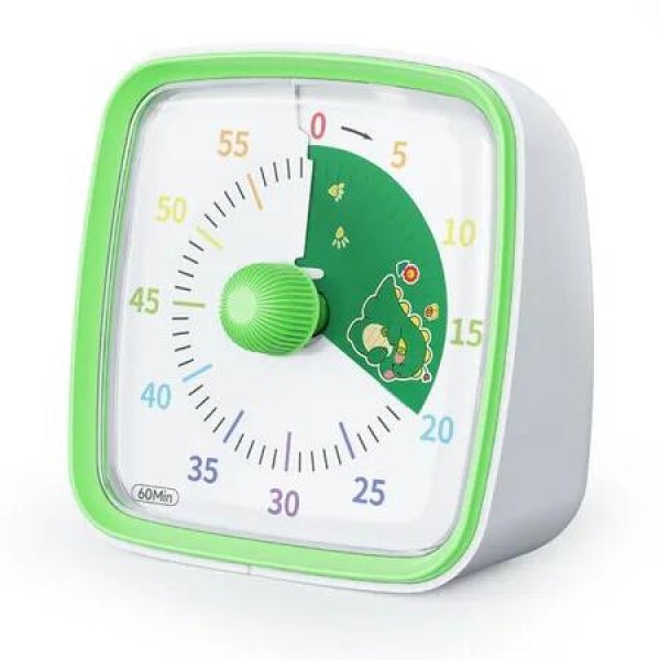 60-Minute Visual Timer with Night Light, Countdown Timer for Classroom Home Kitchen Office, Pomodoro Timer with Rainbow Pattern for Kids (Green)
