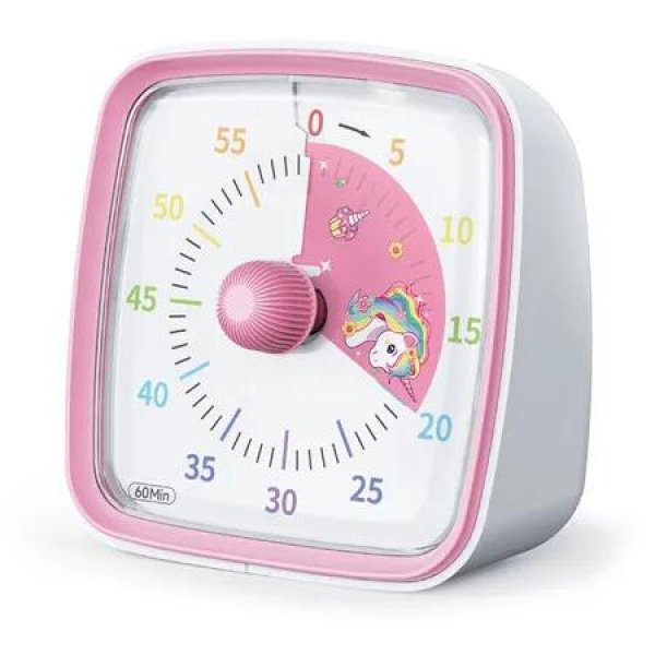 60-Minute Visual Timer with Night Light, Countdown Timer for Classroom Home Kitchen Office, Pomodoro Timer with Rainbow Pattern for Kids (Pink)