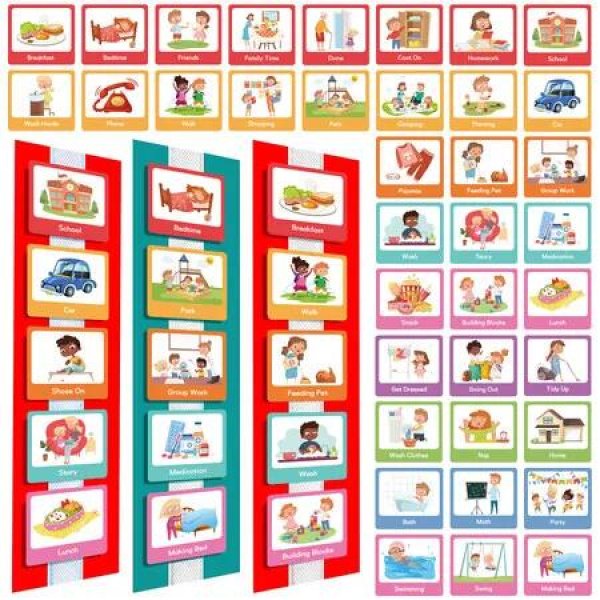 60 Pieces Visual Schedule Cards Daily Routine Cards Home Chore Chart Autism Learning Materials Wall Kids Planner for Home School Education