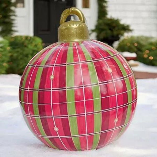 60cm Christmas Inflatable Ball Decorations, Giant Christmas Ornaments, Blow Up Christmas Balls Holiday Outdoor Garden Yard Decor