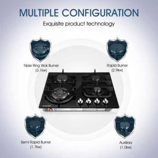 60cm NG Or LPG 4-burner Gas Cooktop Hob Easy-cleaning Stove With SAI Safety Certification.