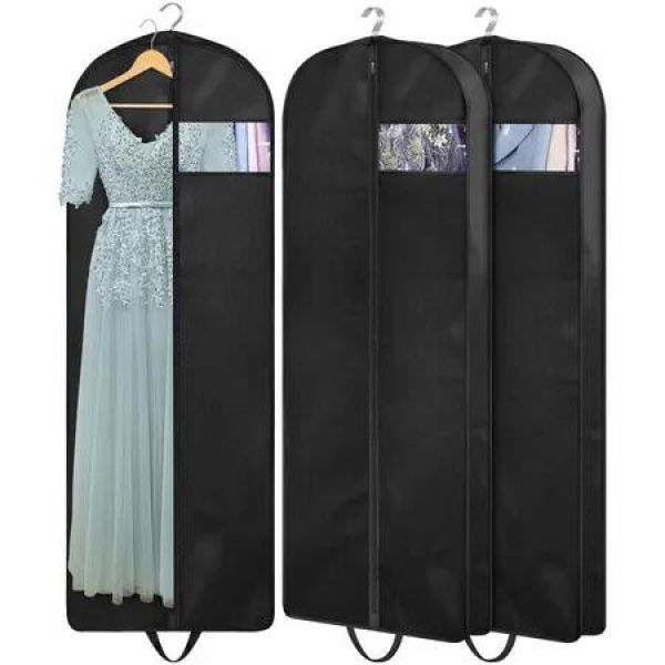 60Inch Dress Garment Bags for Hanging Clothes Travel,Gusseted Garment Bags for Closet Storage with Handles for Long Gowns,Coats (3 Packs)