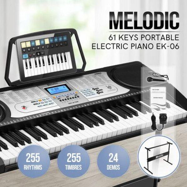 61 Key Electronic Keyboard Electric Piano With 24 Demo Songs LED Screen Music Stand Melodic