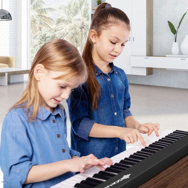 61-Key Folding Piano Keyboard With Full-Size Keys & Music Stand.