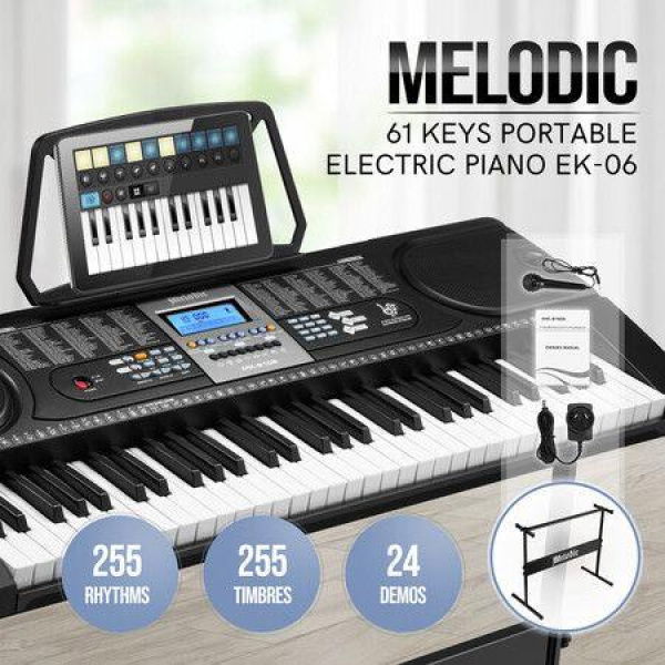 61 Key Portable Electronic Keyboard Electric Piano With Microphone Power Adaptor Melodic