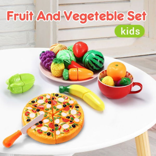 62 Pieces Kitchen Pretend Play Food Set For Kids Cutting Fruits Vegetables Pizza Toys Set