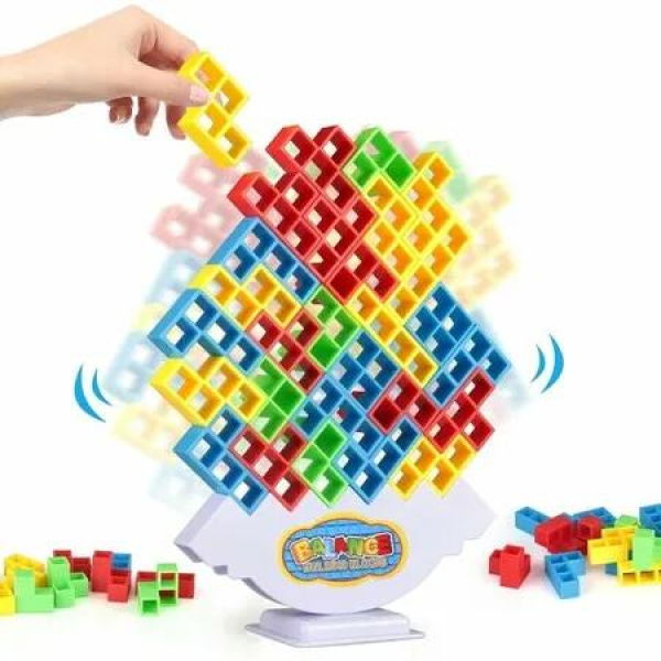 64 Pcs Stacking Tower Game with 22 Cards,Giant Tumble Balance Game,Family Games,Ideal Gifts for Teen Boys & Girls,Party Board Game Age3+