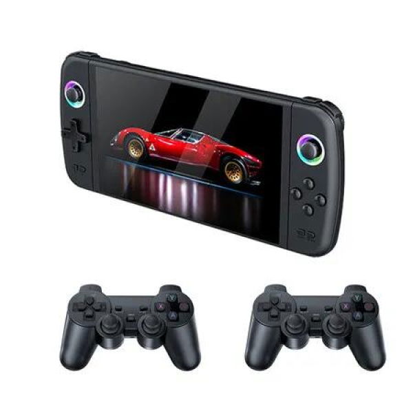 64G Large Screen Handheld Game Console 2 Handles Set Portable Arcade HD Retro TV Home 3D Rocker RGB Racing Rainbow Light 7Inch Display