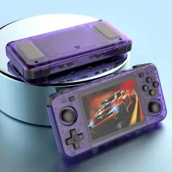 64G Retro Handheld Game Console 15000+ Game Open-Source Linux System Classic Game Consoles 3.5 inch IPS Screen Portable Video Player Color Purple