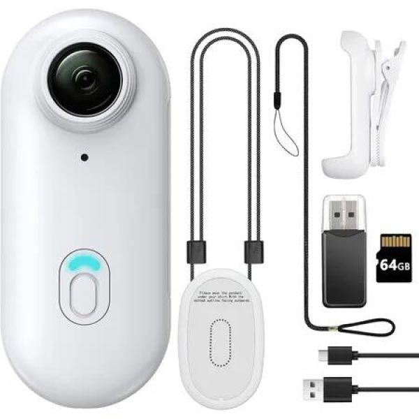 64GB 4K Mini Body Camera,Wearable Action Body Cam,Thumb Size Hands Free Recording Body Worn Camera,Premium Portable Camcorder (White)