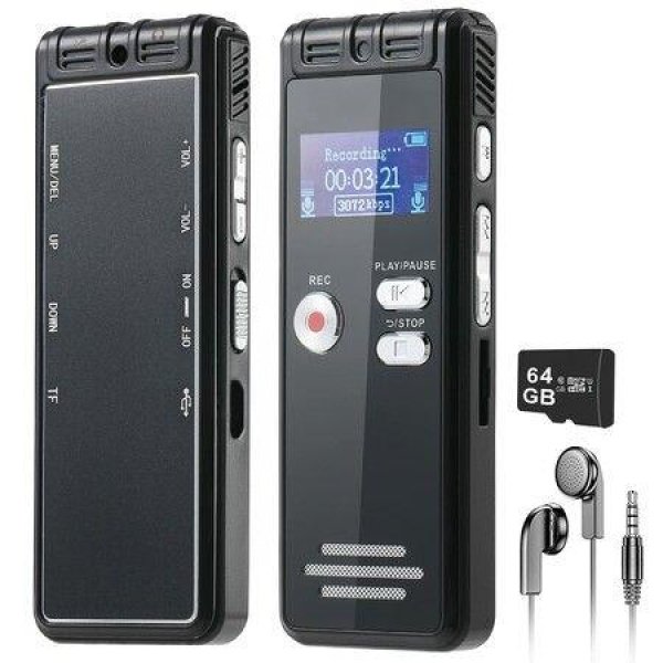 64GB Digital Voice Recorder For Lectures MeetingsTape Recorder Audio Recording Device With Playback3072kbps Dictaphone Sound RecorderPasswordSupport TF Expansion
