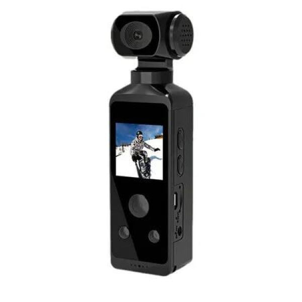 64GB Handheld Action Camera, Rotatable 4K Pocket Camcorder for Filming Travel Vlog Video, with Mic Clip and 1.3in HD LCD Screen