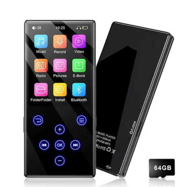 64GB MP3 Player, Music Player with Bluetooth, High Capacity Battery MP3 Player, Portable Lossless Sound Music Player with FM Radio E Book Reading