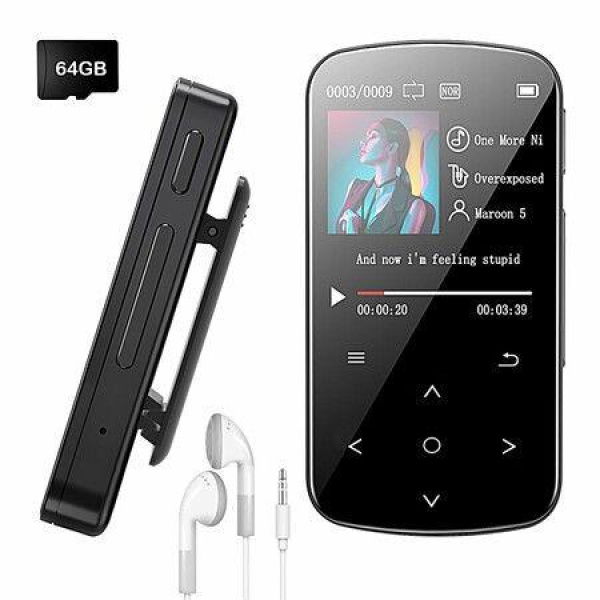 64GB MP3 Player with Bluetooth,Sensitive Touch Button,Hi-Fi Music MP3 Player with Clip Pedometer Function Card Reader