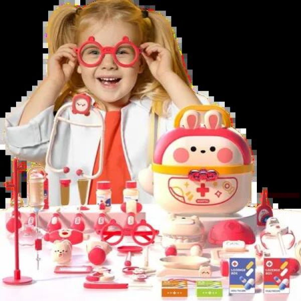 64pcs Pretend Play Doctor Nurse Toy Set Girls Boys Medical Box Set Children Injection Simulation Toy Christmas Birthday Gifts Col. Pink