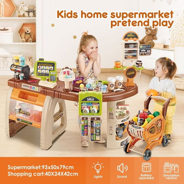 65 Accessories Kids Pretend Role Play Shop Grocery Supermarket Toy Set With Trolley