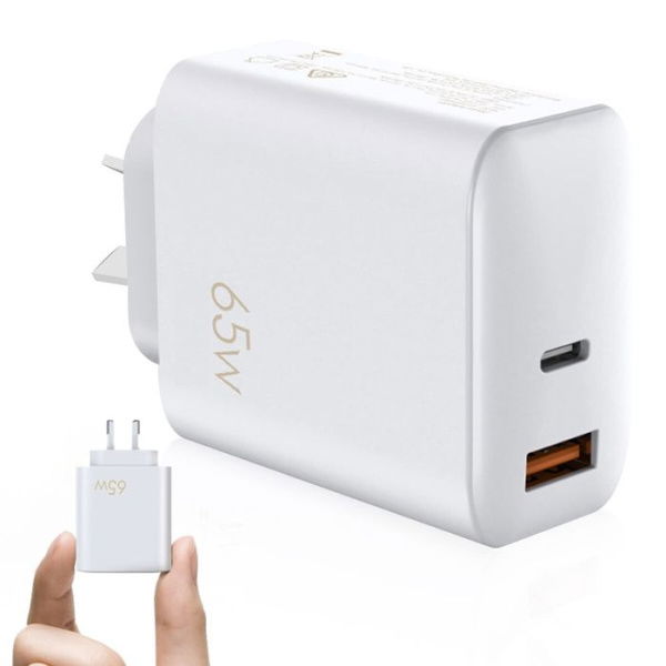 65W GaN Charger USB-C Fast Charger 60W/45W/30W/25W/20W 2-Port Wall PD Charger AU Plug Compatible With MacBook Pro/Air Galaxy S22/S21 Dell XPS 13 Note 20/10+ IPhone 13/12 IPad Pixel (White)