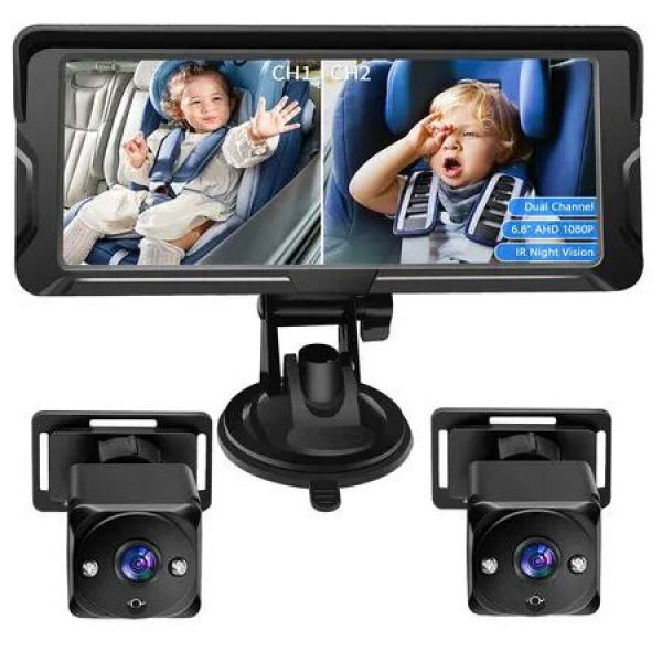 6.8Inch Car Camera HD 1080P, Rear-Facing Car Kids Monitor with Night Vision, Adjustable View Angle, Easy Setup with Display, Safety for Infants